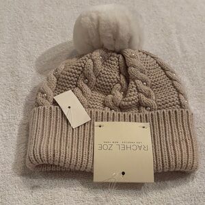 NWT Rachel Zoe Beige Knit Beanie with Pom-Pom